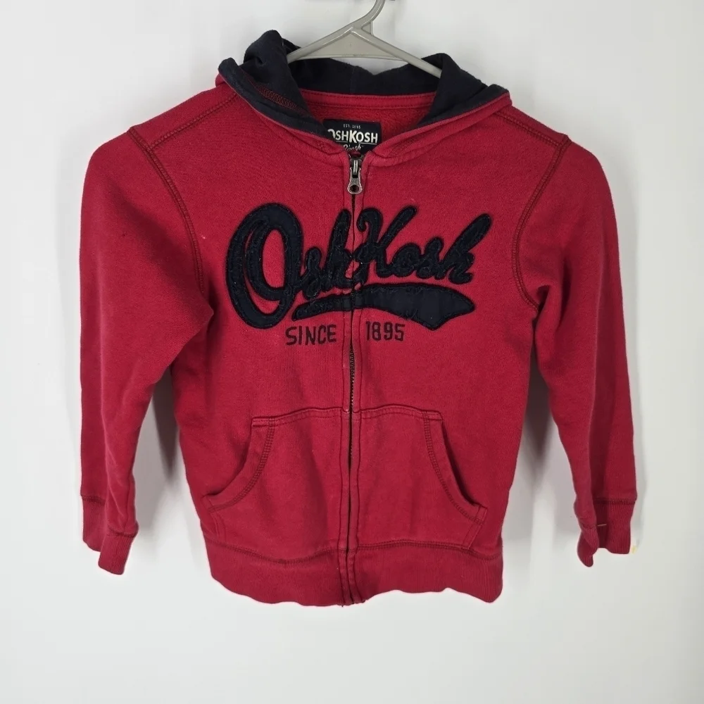 OshKosh B'Gosh Little Boy's 7 Full Zip Hooded Sweatshirt Red Vintage